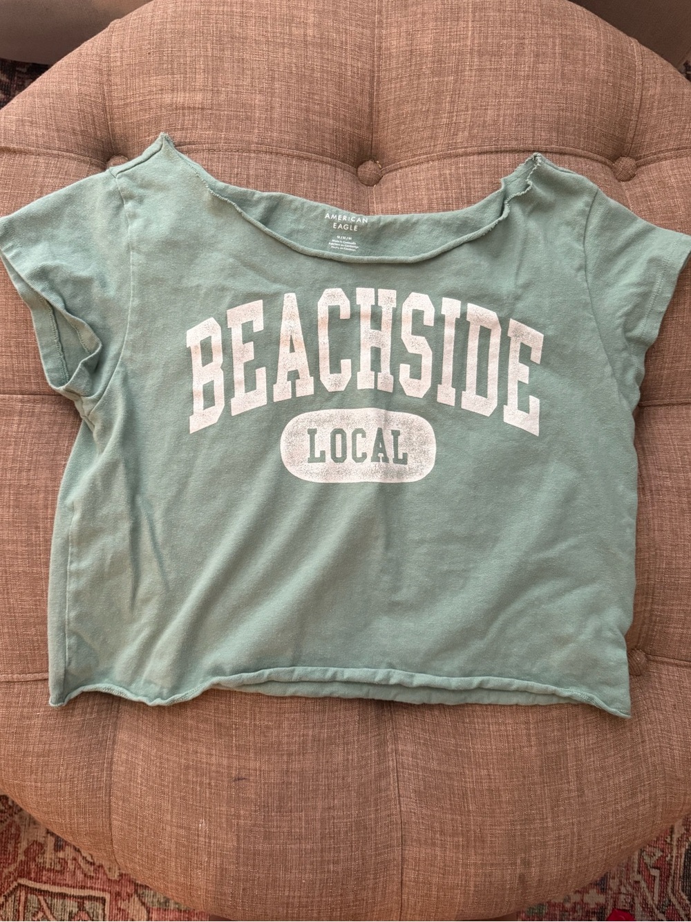 American Eagle Seafoam Green 'Beachside Local' Cropped Graphic Tee
